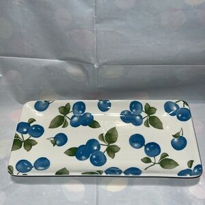 New Blueberry Fruit Print Ceramic Rectangle Serving Tray 10 in x 5 in (Quebec)